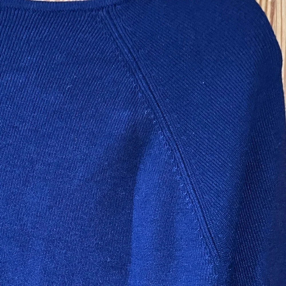 Vintage Koret Embellished Jeweled Neck Cobalt Blue 3/4 Sleeve Knit Sweater